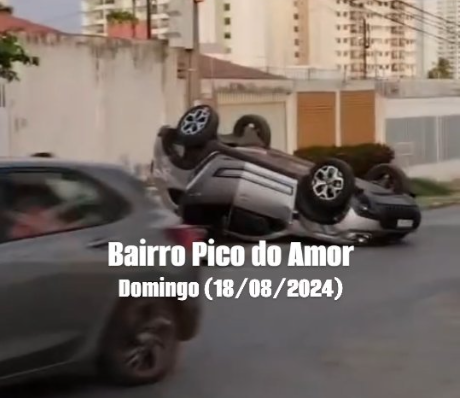 Carro capota no bairro Pico do Amor; Vídeo