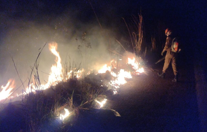 Bombeiros combatem incêndio às margens da BR-070