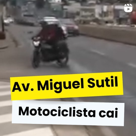 Vídeo mostra motociclista caindo após óleo na Av. Miguel Sutil